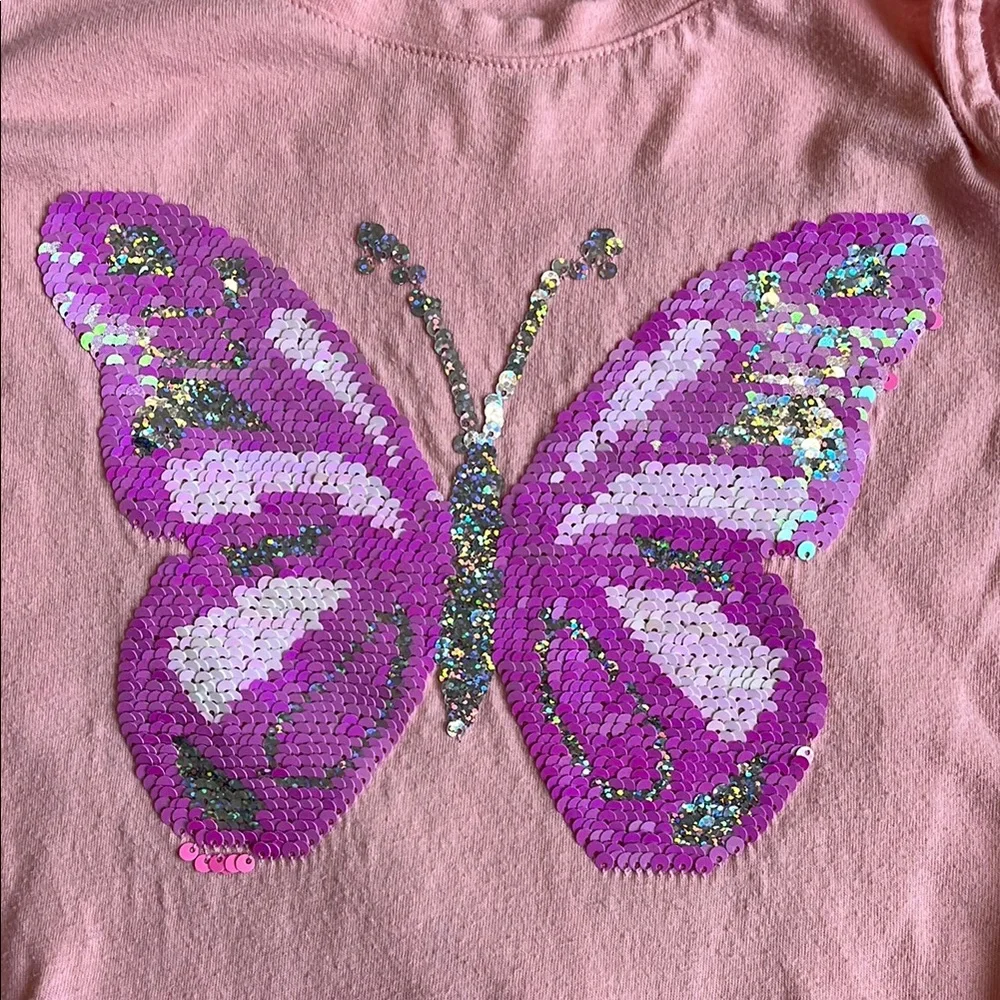 The Children’s Place Pink Butterfly and Strawberry Cold Shoulder Tops (Size:7/8)